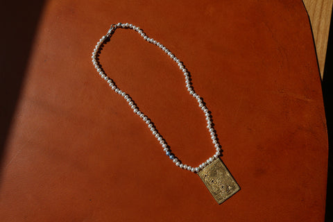 Sigil (bronze) and Pearls (white) necklace