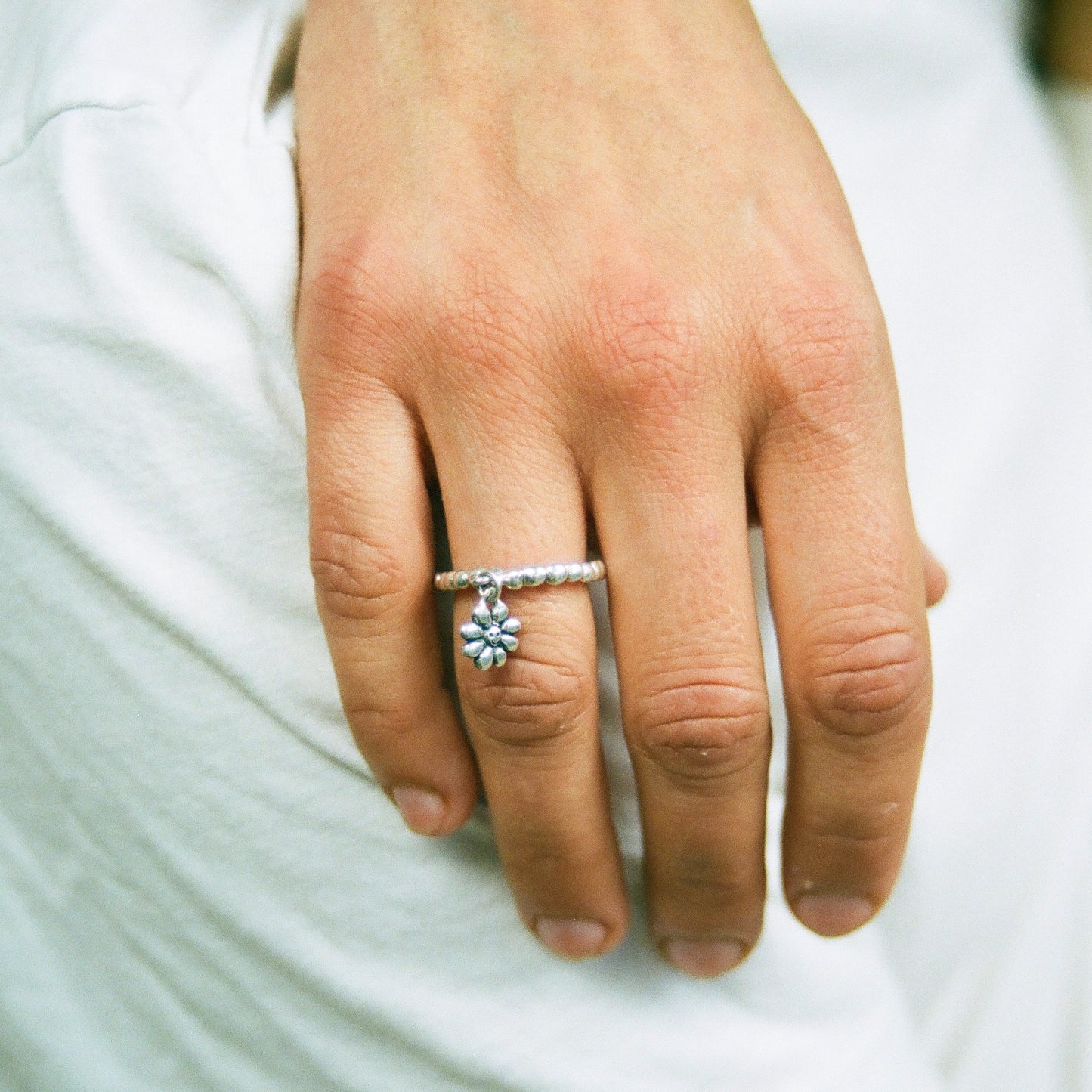 Tiny flower charm ring
