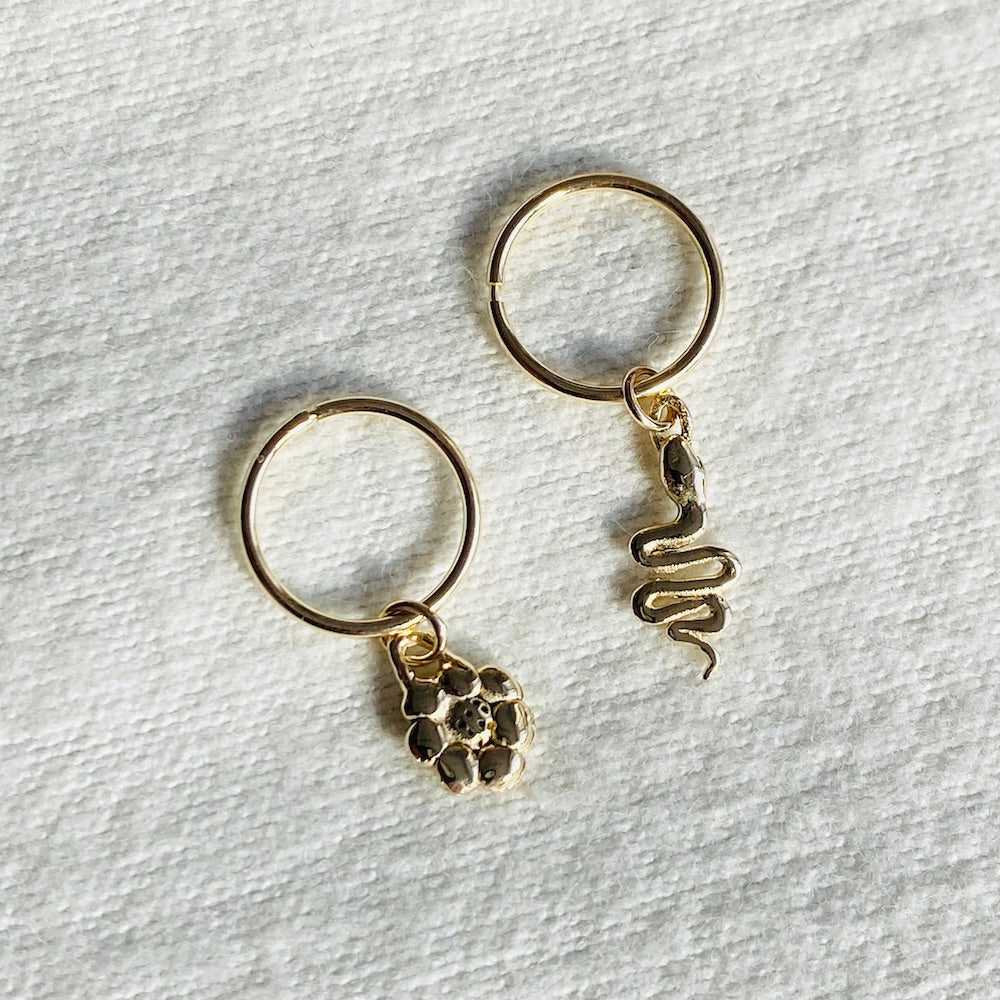 Tiny Flower charm on hoop (single)